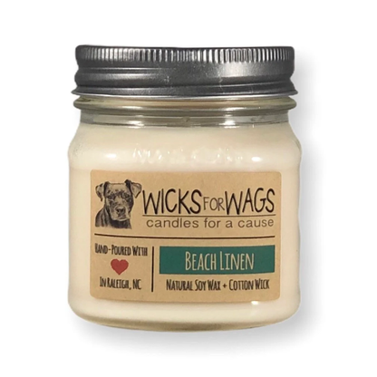 Beach Linen | 8 oz Candle | Wicks for Wags Mason Jar Candle