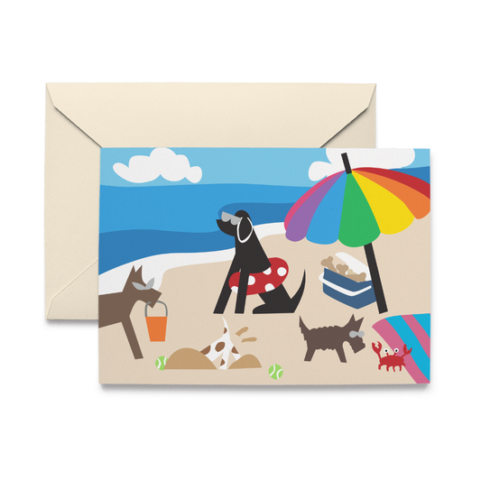 Doggie Beach Day Single Note Card