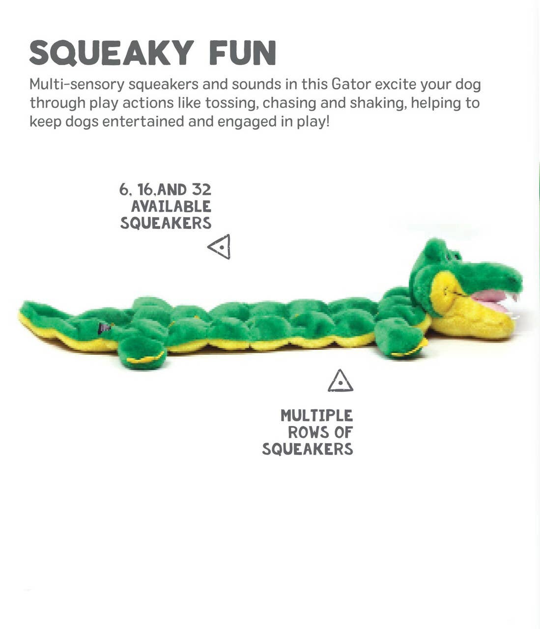 Outward Hound Squeaker Matz Gator Plush Dog Toy Green Small