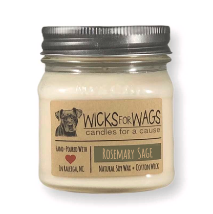 Rosemary + Sage | 8 oz Candle | Wicks for Wags Candle